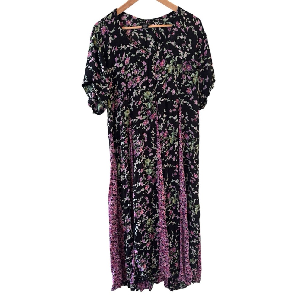 Vintage Nostalgia Midi Dress‎ Floral Size Small Bohemian Western Going Out Black